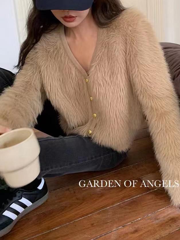 Product Introduction of Korean Style Pink Sweater Jacket Mohair Knitwear Loose Knit Cardigan croptop Knitted Sweater 15