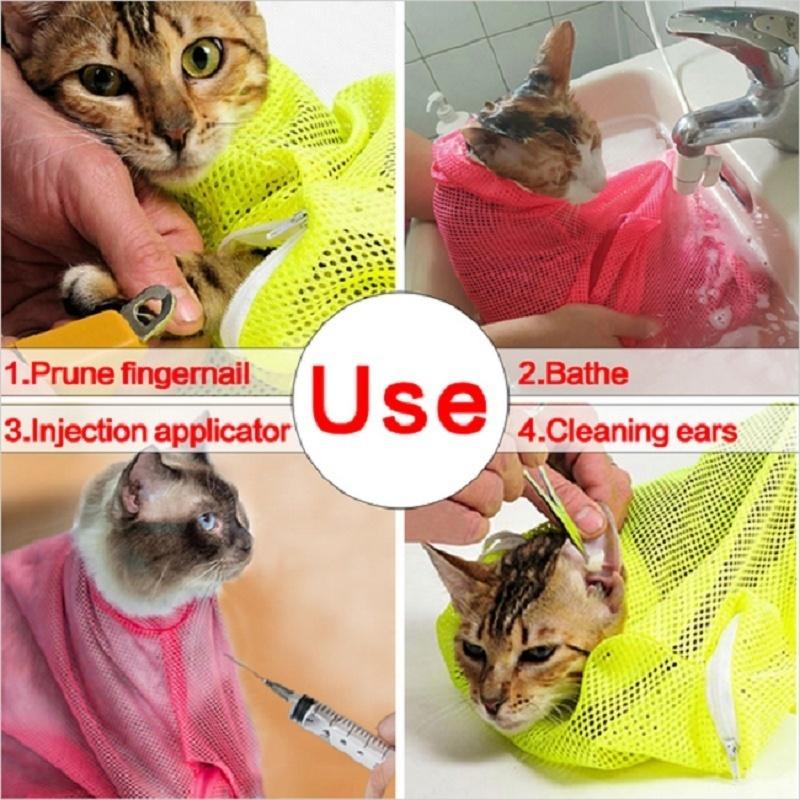 Multi-Functional Pet Cat Mesh Grooming Restraint Bag For Bath Nails Cutting Cleaning 3