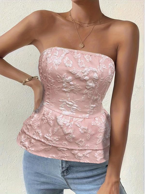 Women's Plain Textured Cut Out Tiered Layer Tube Top, White Tube Top, Boho Tie Back Strapless Top for Summer, Ladies Clothes for Beach Holiday Vacation 3