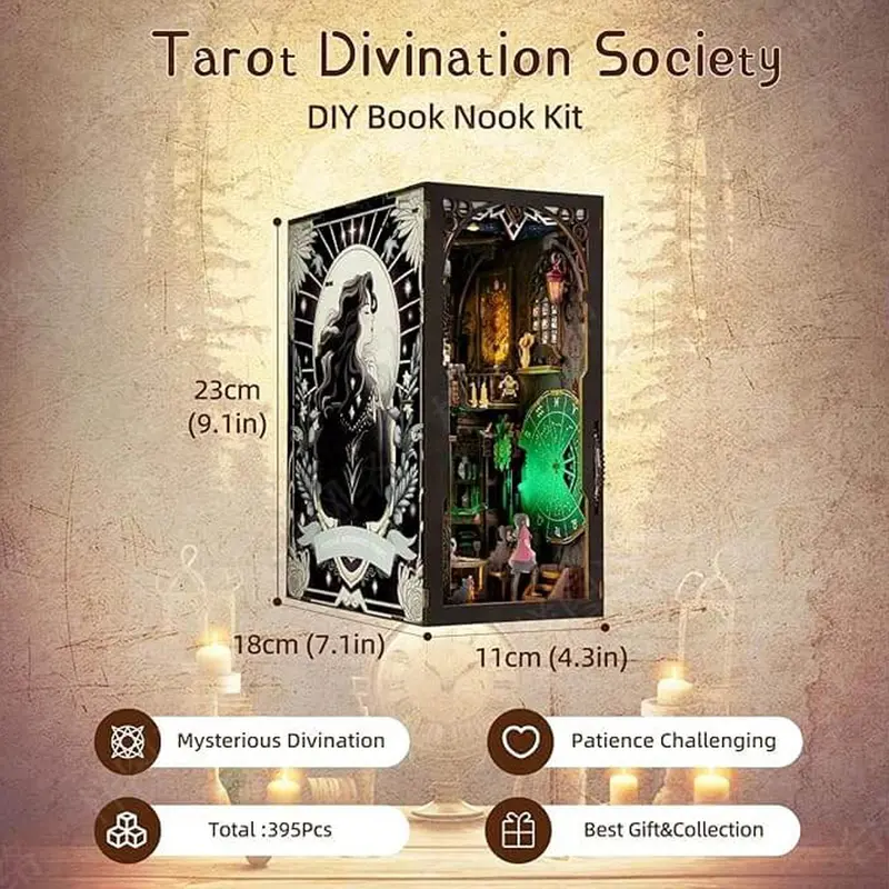 3D Wooden Puzzle, 1 Box DIY Book Nook Kit, DIY Tarot Divination Society Model Kit, 3D Desktop Decoration Ornament, DIY Model Kit for Bookshelf Decoration, Stocking Fillers Gift, Crafts 1