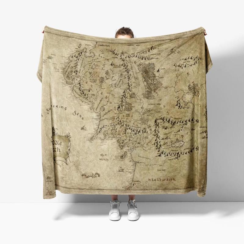 The Lord Of The Rings Map Pattern Blanket, Soft Warm Throw Blanket, Air-conditioned Room Blanket, Warm Nap Blanket for Home Office Travel Outdoor 8