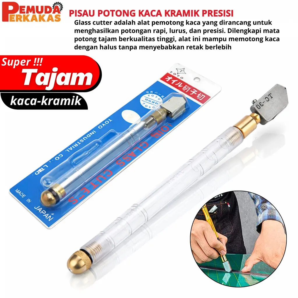 Alat Pemotong Kaca Manual Pisau Cutter Oil Pisau Potong Kaca Mata Potong Kaca TC 30 Glass Cutter Oil