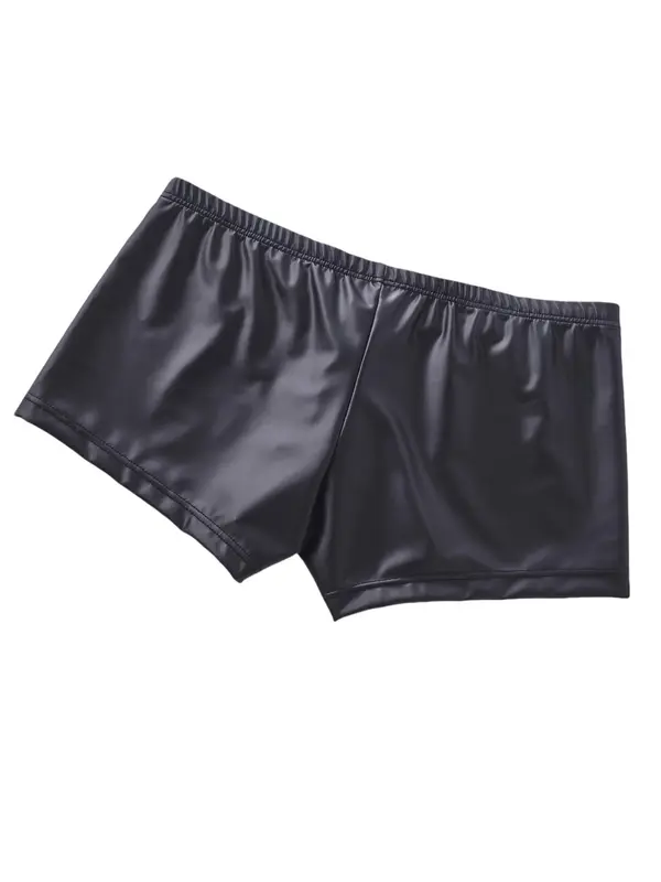 Men's Solid Color Zipper Fly Boxer Brief, Comfy Breathable Sexy Faux Leather Boxer Briefs for Daily Wear, Men's Underwear for All Seasons, Undergarments 1