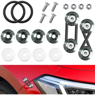 JDM Quick Release Bumper Fastener Kit - Aluminum Black Holders For Fender & Trunk
