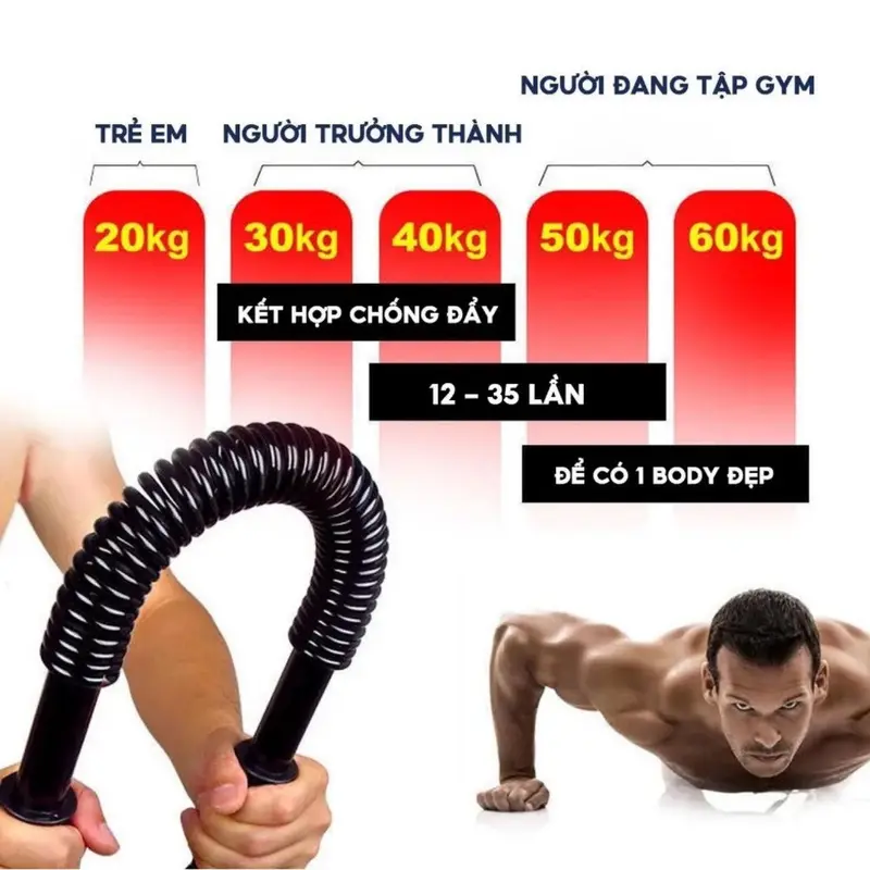Gậy Lò Xo Bẻ Tập Cơ Tay, Cơ Vai, Gậy Lò Xo Tập Bắp Tay, dụng cụ tập GYM Cao Cấp  20kg, 30kg, 40kg, 60kg Bóp Tay Tập Tay 2