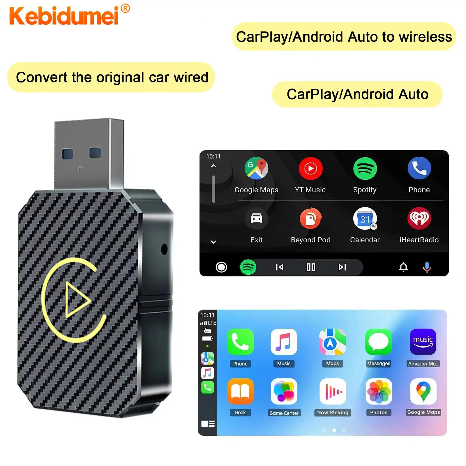 Kebidumei Wireless Car-Play Android Auto Wireless Adapter Smart Mini Box Plug And Play WiFi Fast Connect For Car