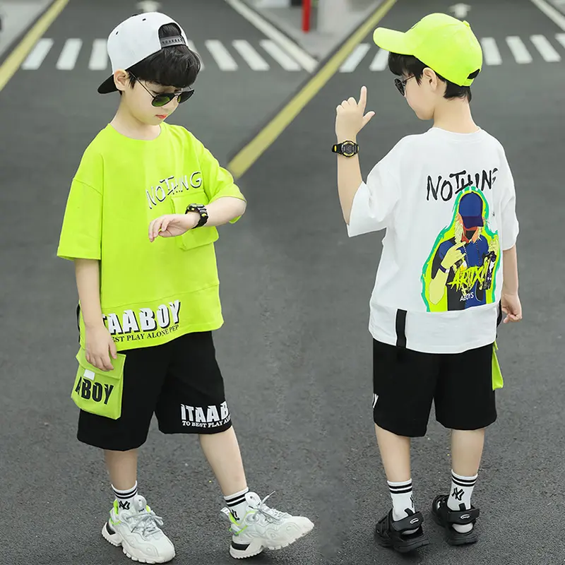 Boys Summer Suit Kids Short Sleeve T-shirt   Shorts 2pcs Sports Casual Outfits for Teenage Boy Clothing Sets 4 5 7 9 10 12 Years
