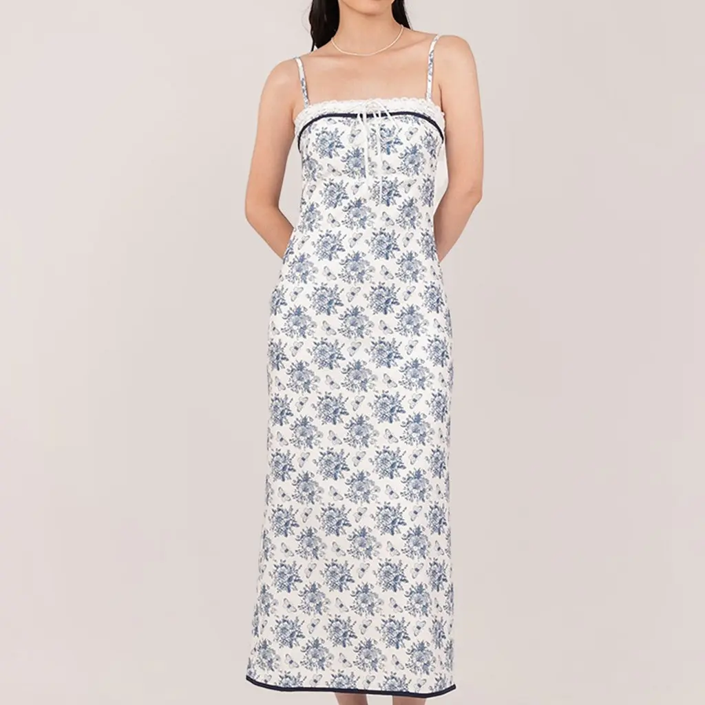 Azure Oriental Floral Midi Dress in Venice Blue
