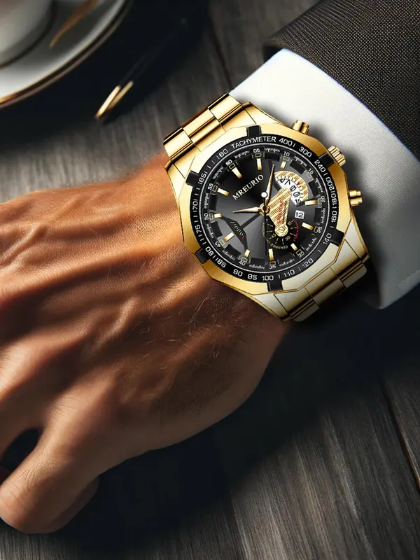 Men's Business Fashion Round Dial Quartz Watch, Fashion Watch for Party, Daily Clothing Decor, Trendy All-match & Exquisite Watch for Birthday Gift with Box 5