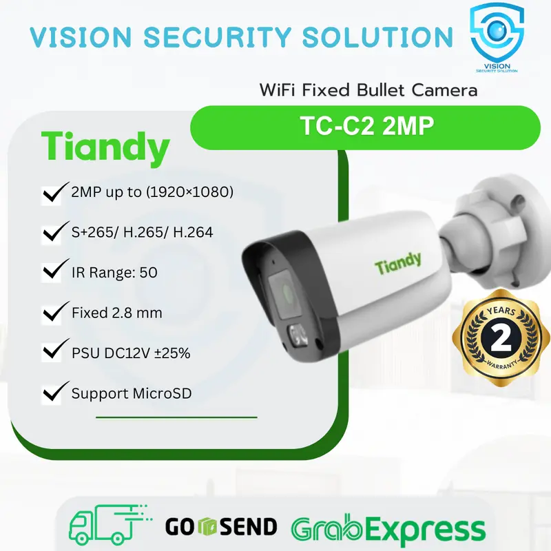 Tiandy Wi-Fi TC-C2 2MP Fixed Bullet Camera 2.8mm Built-in Mic & Speaker - Garansi Resmi 0