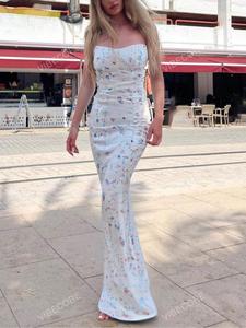 Women's Floral Print Cami Dress, Fashion Casual Sleeveless Split Long Dress for Daily Outdoor Wear, Women's Dress for Summer