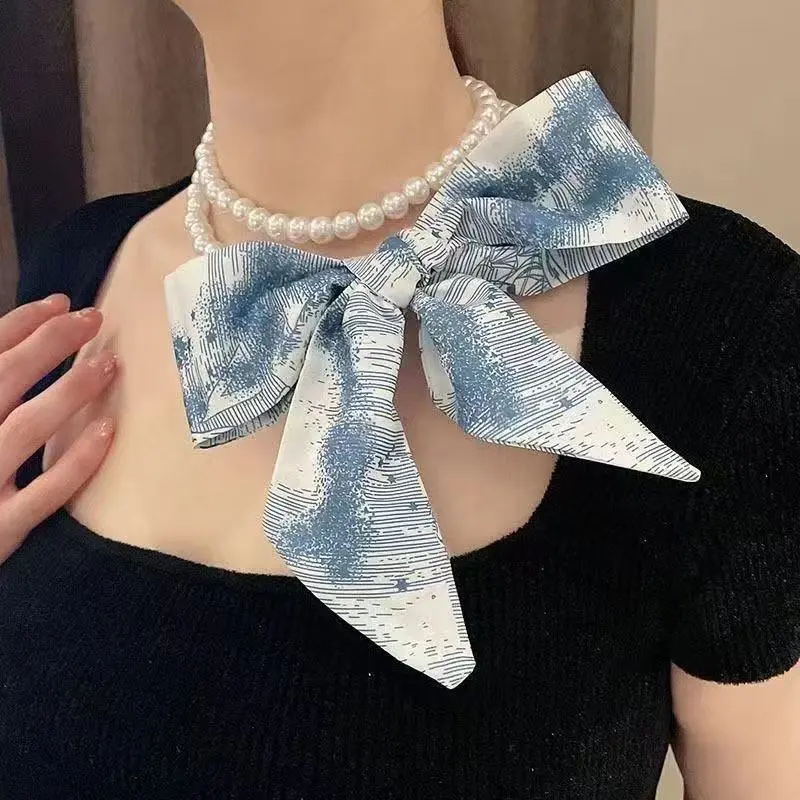 Bộ Vòng Cổ, Ngọc Trai Và Khăn Lụa, Đa Năng, Khăn Quàng Cổ Thời Trang Pháp, Phụ Kiện Tóc, Kết Hợp Vòng Cổ Voi 6