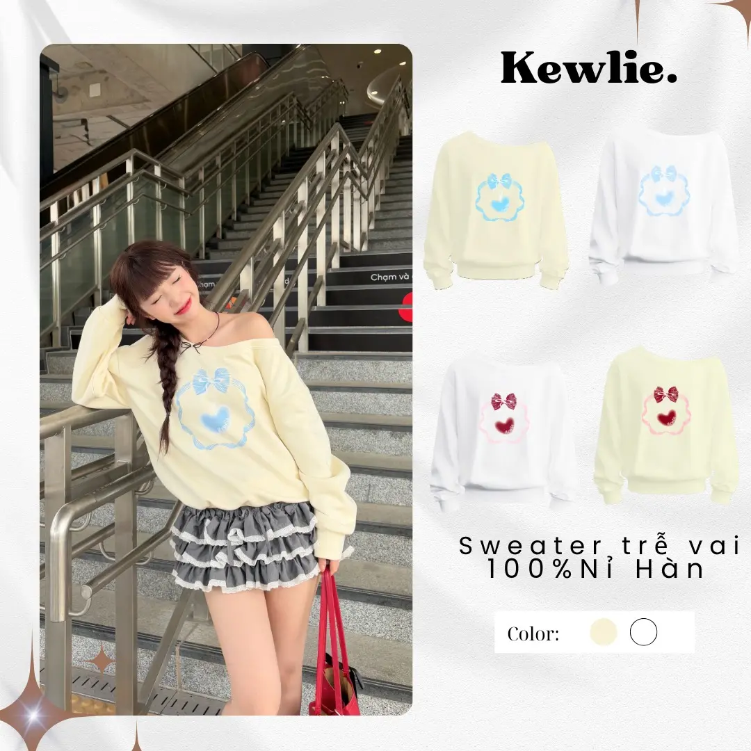 (DEAL MỞ BÁN) Áo Sweater Trễ Vai Nữ Chất Liệu Nỉ 2 Da KEWLIE Hoodie Women