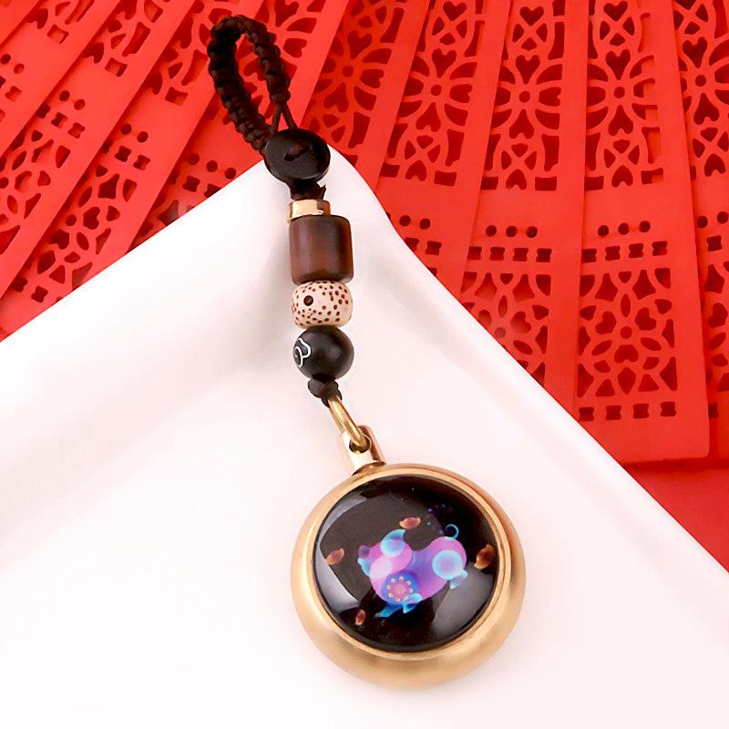 Product Introduction of Brass Luminous Glaze Twelve Zodiac Signs Turn Xiangyun Rope Back Amass Fortunes Keychain Pendant 0