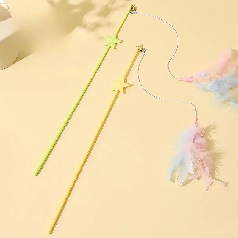 Star Stick Pet with Bell Elastic Rope Feather Teasing Cat Rod Self-Happy Relieving Boredom Kitten Toy