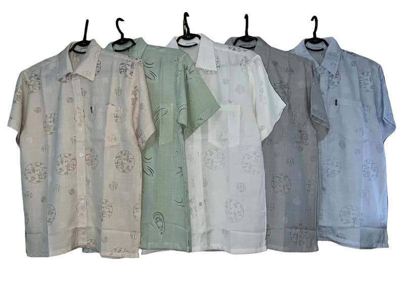 Áo sơ mi Nam tay ngắn vải đũi cao cấp bông họa tiết form rộng thoải mái Menswear short-sleeved shirt mát mẻ mùa hè Nhung Ong