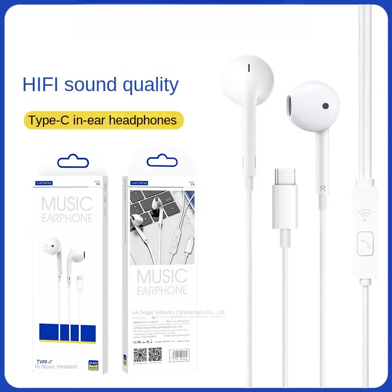 In-Ear Wire-Controlled Mobile Phone Headset Type-C Interface With Mic Audio Subwoofer Stereo Music Headset