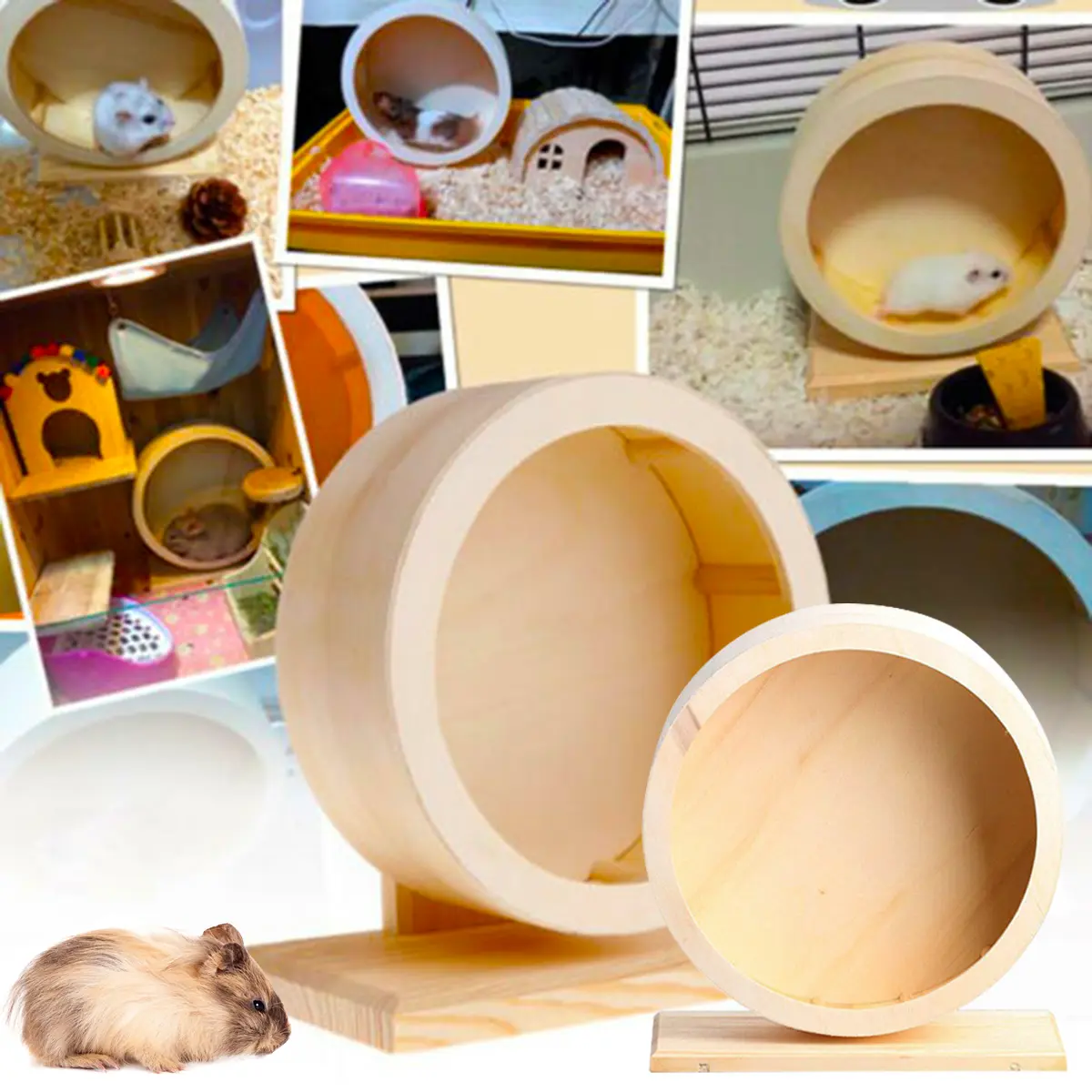 15cm/21cm Hamster Running Wheel Golden Bear Mute Wooden Belt Bracket With Cork Pad Roller Sports Golden Bear Landscaping Pet Supplies