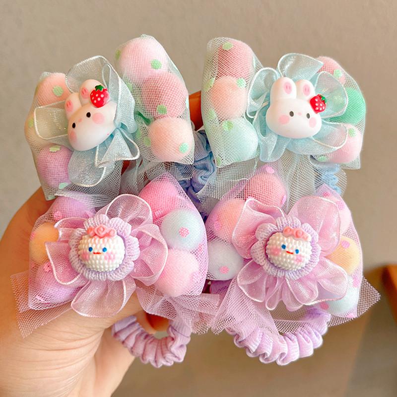 Bộ Dây Buộc Tóc Nơ Ren Hoạt Hình, Dành Cho Bé Gái Ngọt Ngào, Dây Buộc Tóc Đuôi Ngựa Trẻ Em, Dây Cao Su 0
