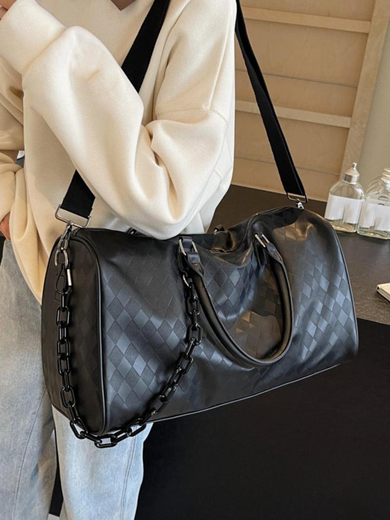 Product Introduction of Fashion Checked Pattern Travel Bag, Casual Versatile Zipper Shoulder Bag for Women & Men, Trendy All-match Bag for Daily Use 3