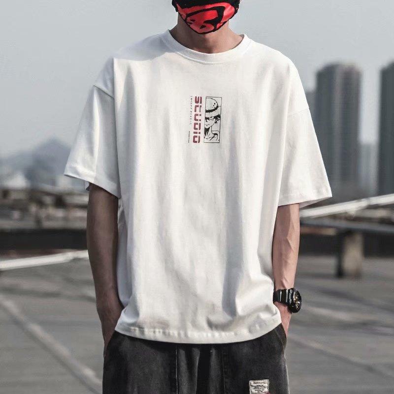 Kaos Spot summer top New Straw Hat One Piece ONEPIECE Anime Tshirts  Luffy shirt Print Pattern Tide Brand Trendy Loose Top Short Sleeve T-shirt round neck oversized shirt  for men 3