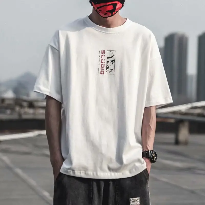 Kaos Spot summer top New Straw Hat One Piece ONEPIECE Anime Tshirts  Luffy shirt Print Pattern Tide Brand Trendy Loose Top Short Sleeve T-shirt round neck oversized shirt  for men 3