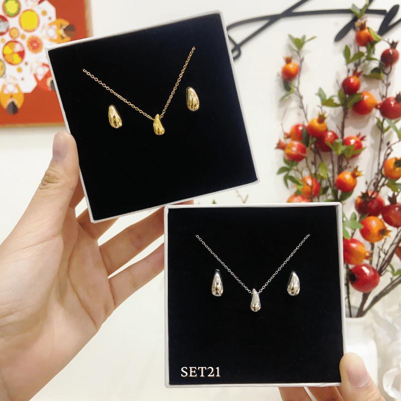 Bộ trang sức bông tai dây chuyền giọt nước nữ tính phụ kiện thời trang Mely SET20