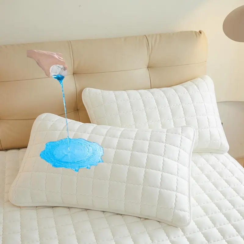 Solid Color Waterproof Pillowcase, 2 Counts Thickened Waterproof Pillowcase, Machine Washable Pillowcase, Bedding Supplies for Home Bedroom 6
