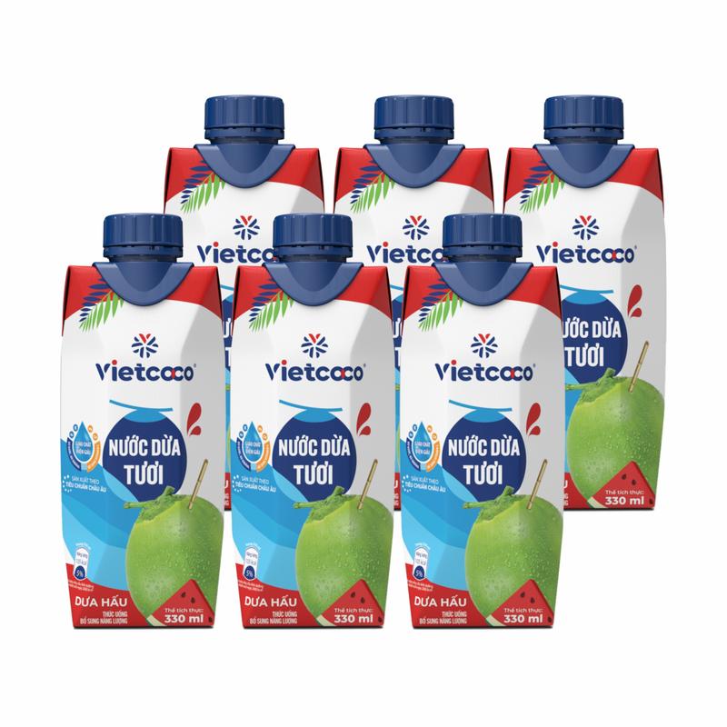 COMBO 6 HỘP Nước dừa tươi vị dưa hấu VIETCOCO - Hộp giấy 330ml
