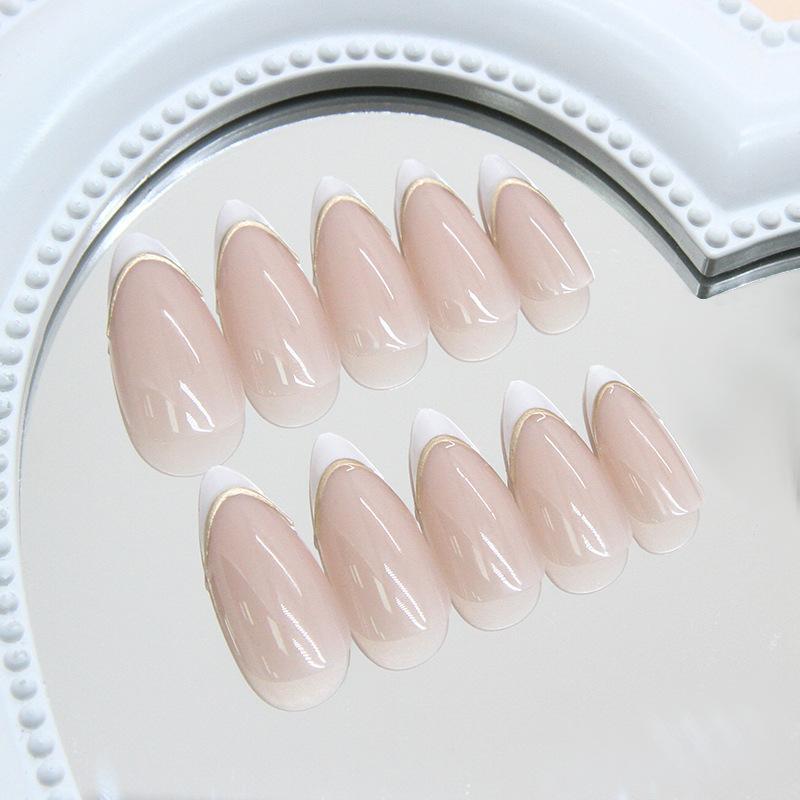 Almond Fake Nail, 24pcs/box French Style Press on Nails with Tools for Women & Girls DIY Nail Art, Elegant Stick on Nails Kit 2