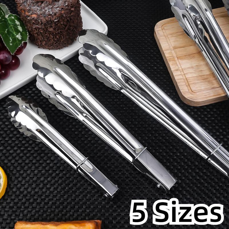 1Pc Stainless Steel BBQ Grilling Tongs Salad Food Clip Non-Slip ...