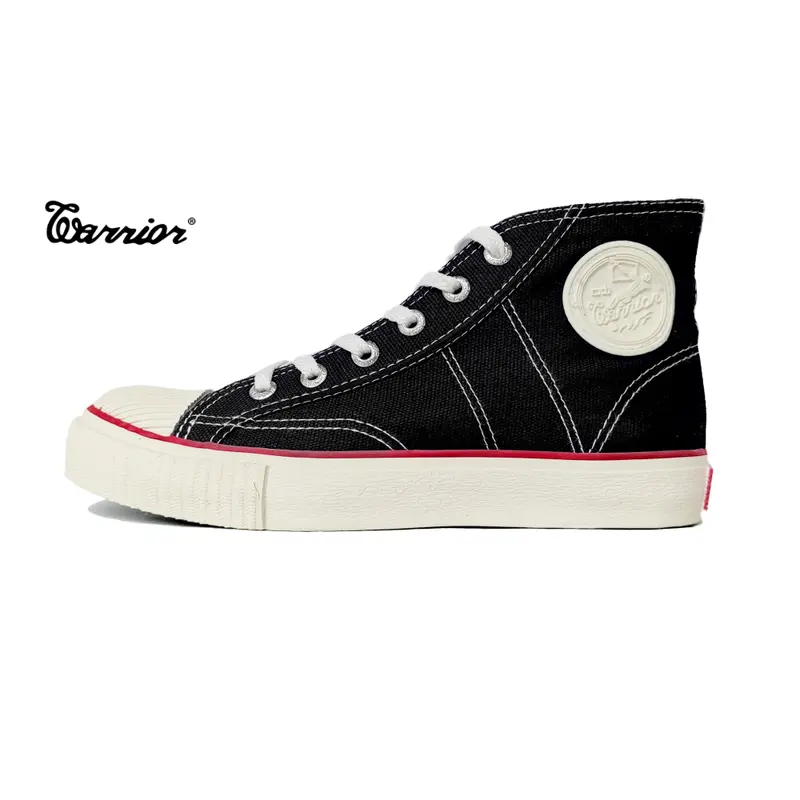 Sepatu Warrior Classic High Black White Sneakers Casual Pria Hitam Putih Kerja
