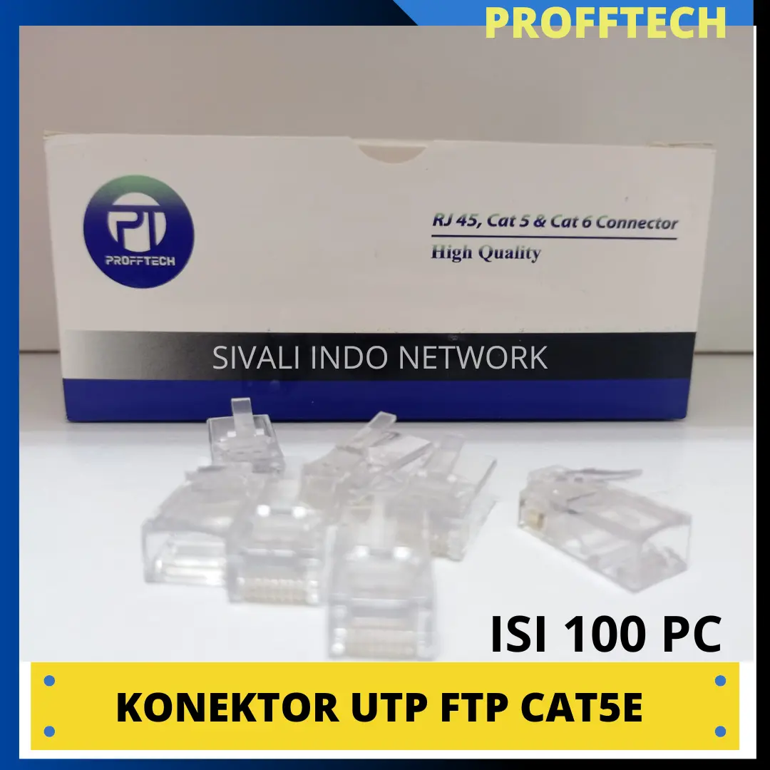 KONEKTOR KABEL LAN UTP RJ45 CAT5E PLASTIK PROFTECH/SEKELAS PER PACK ...