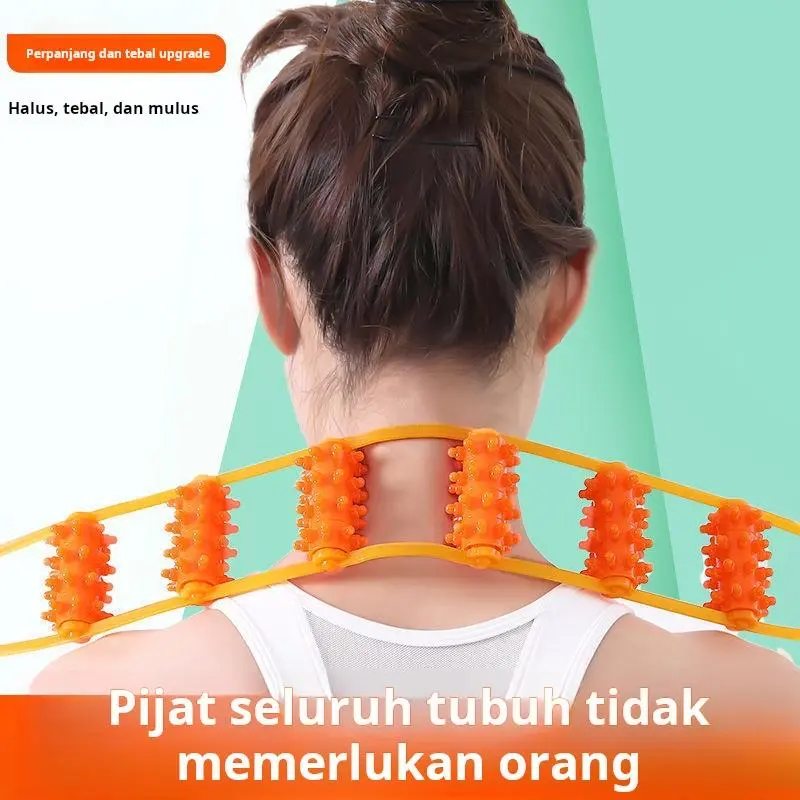 Alat pijat tulang belakang leher pinggang punggung tarik dua sisi rol tebal genggam tali bahu lutut peralatan kebugaran genggam bahu