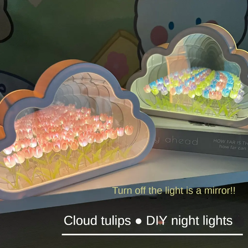 DIY cloud Tulip LED lamp Huazu night light bedroom decoration creative photo frame mirror table lamp birthday gift
