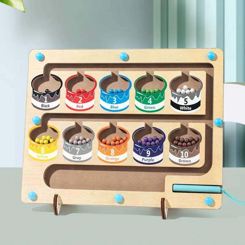 1 Set Wooden Magnetic Color Classification Toy, Magnetic Bead Maze Game Toy, Educational Toy for Kids