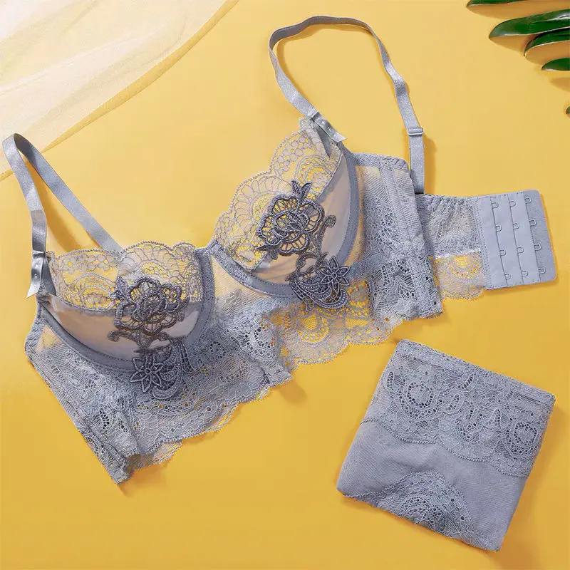Bộ Đồ Lót Nữ Ren Hoa Đệm Mỏng Có Gọng Định Hình Ngực S053