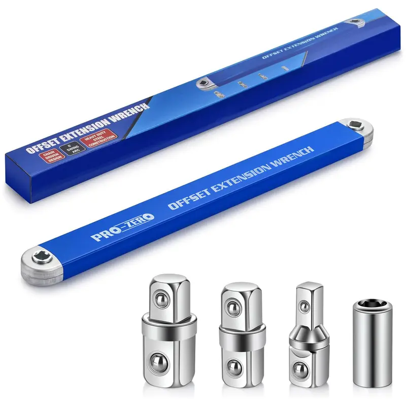 3/8" Offset Extension Wrench Set, Including 1/2" & 1/4" & 3/8" Square Drive Adapters, 15" Impact Ready Socket Wrench Tool, Gift 1