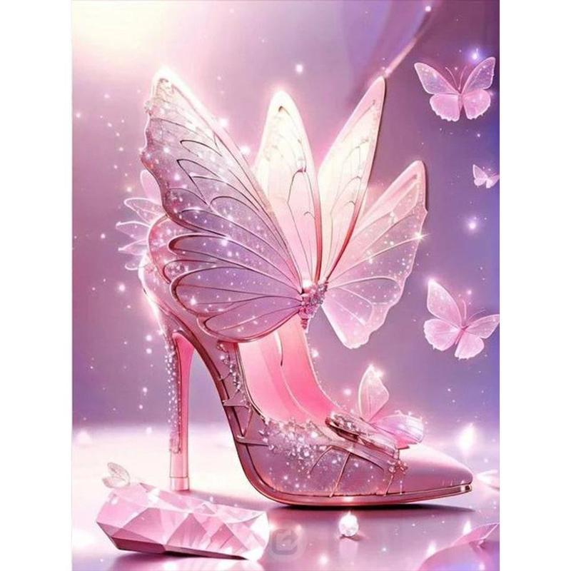 Butterfly & Shoe Pattern DIY Diamond Art Painting Without Frame, DIY 5D Diamond Arts Painting Kit, Wall Art Decor For Home Living Room Bedroom 2