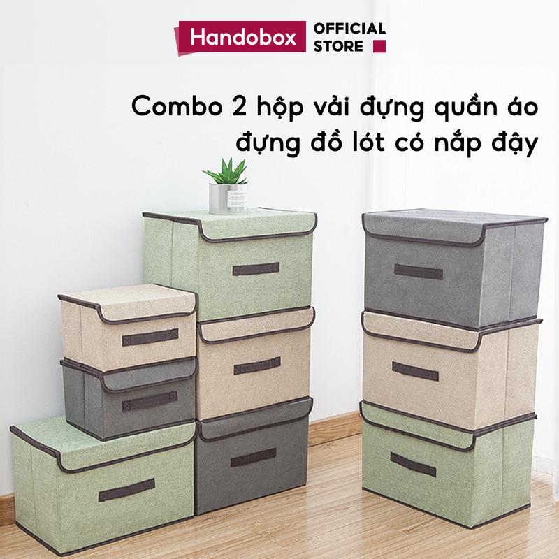 Combo 2 Hộp Vải Đựng Đồ Quần Áo Handobox Thùng Đựng Đồ Lót Gấp Gọn Có Nắp Đậy Sắp Xếp Tủ Quần Áo - Lắp Ráp tuivai dung