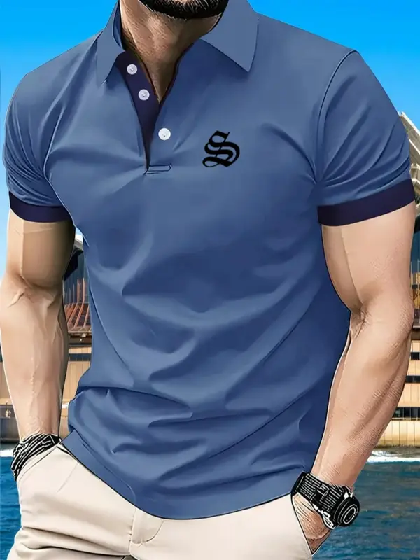 Men's Regular Fit Plain Short Sleeve Polo Shirt, Casual Breathable Comfortable Collared Top for Summer, Fashion Men's Clothes for Daily Wear, Tropical 2