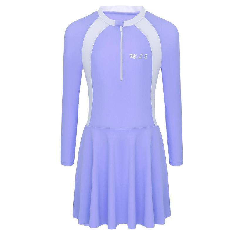 Jelory Kids Girls One Piece Athletic Swimsuit Long Sleeve Beachwear Bathing Suit UPF 50+ Swimming Dress 3