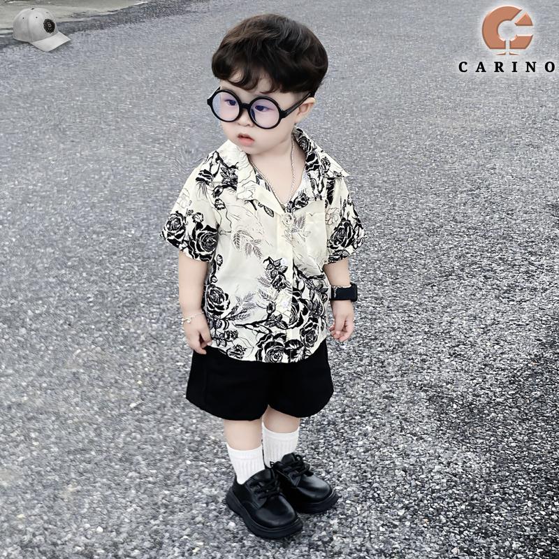 Áo sơ mi dành cho bé trai 70cm-1m2 chất liệu lụa tuyết phối hoa lịch sự mặc đi chơi, đi biển, đi học, đi du lịch (KHÔNG QUẦN) mã 10