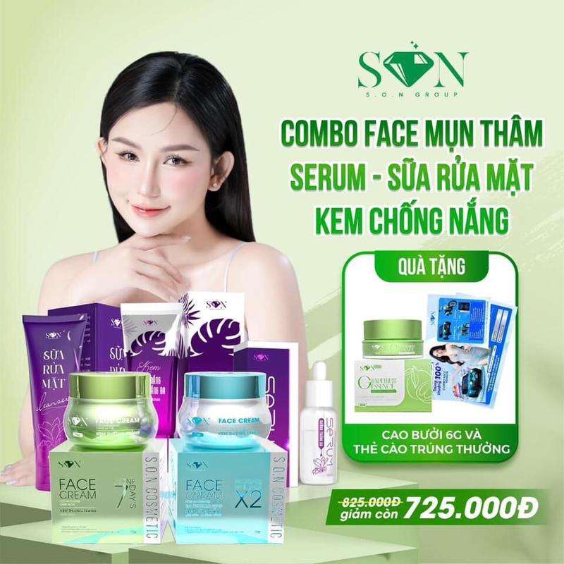  S O N COSMETIC Combo Kem Face Dưỡng Da Mặt 5 Sản Phẩm Face Dưỡng Trắng Face Mụn Thâm Serum Sữa Rửa Mặt Chống Nắng 50g Mỹ Phẩm Việt Nam 