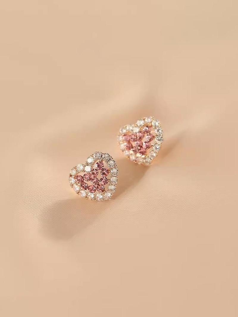 Product Introduction of Women's Elegant Rhinestone Decorated Heart Shaped Stud Earrings, New Style Exquisite Trendy Stud Earrings, Gorgeous Jewelry As Birthday Gift for Girlfriend, Valentine's Day, Gift 8