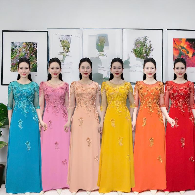 Áo dài dạ hội trung niên cao cấp mã AD81 Nữ Women a odai aodai mau jador dress