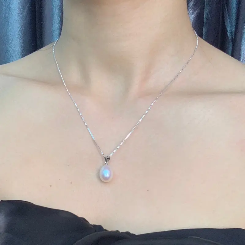 Dây chuyền và kiềng mền ngọc trai chế tác bạc 925 xi phủ bạch kim phối mặt ngọc trai giọt 9-10ly 1