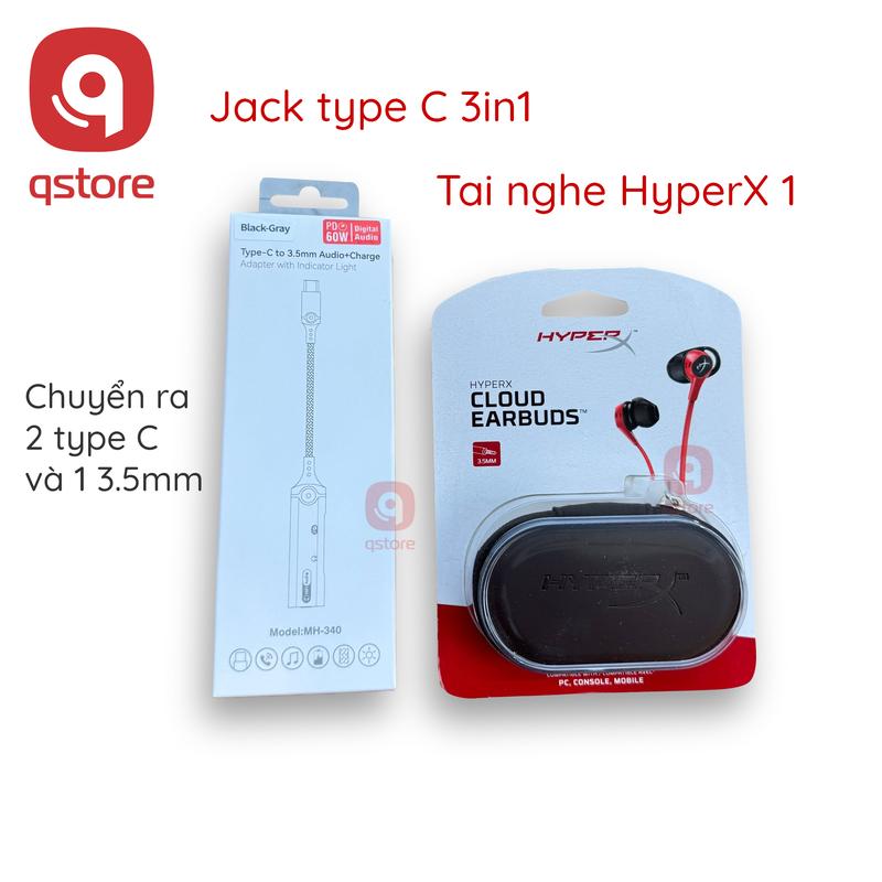 Combo Tai Nghe HyperX 1 Và Jack Chuyển Đổi Type C 3in1, Hỗ Trợ Mic, Âm Thanh Sống Động, Bảo Hành 12 Tháng Q STORE