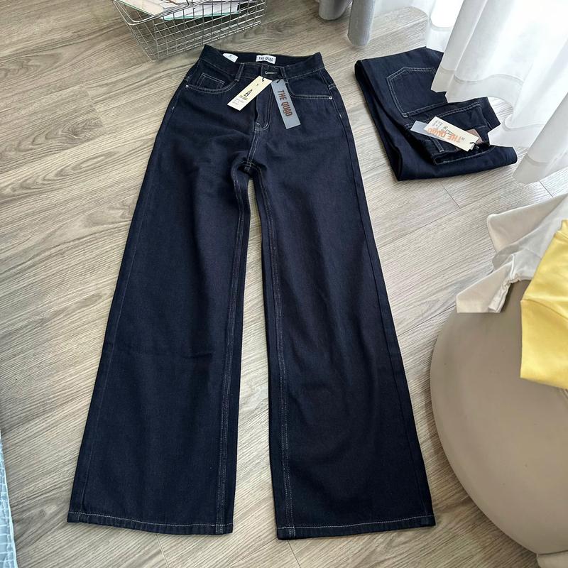  THE QUẠO - Quần Jeans Nữ Lưng Cao Ống Rộng 27CM Màu Xanh Retro S1703_617 
