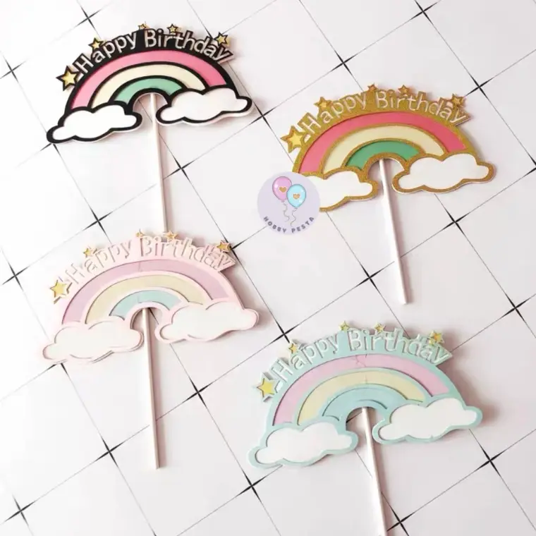 CAKE TOPPER HAPPY BIRTHDAY MOTIF RAINBOW STAR / TUSUKAN HIASAN KUE 0
